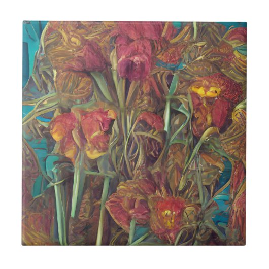 Bloemen surrogaatgroene digitale kunst tegeltje (Voorkant)