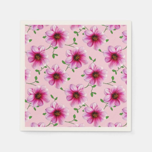 Bloemen Sweet Pink Garden Bloemen op elke kleur Servetten (Voorkant)