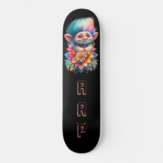 *~* Bloemen Sweet Troll AP89 Neon Regenboog Initia Persoonlijk Skateboard (Voorkant)