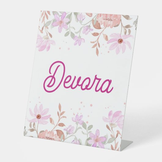 Bloemen tafelblad teken reclamebord met voetstuk (Voorkant)