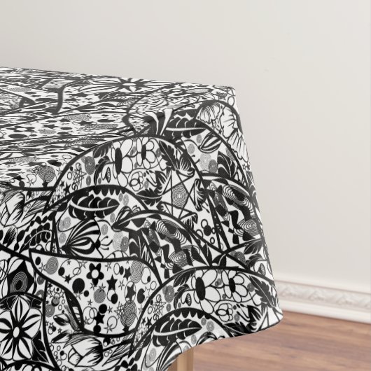 Bloemen Tafelkleed Zwart Wit Design (Voorbeeld)