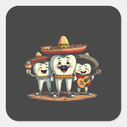 Bloemen Tand Grappig Cinco de Mayo Vierkante Sticker (Voorkant)