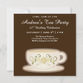  Bloemen Tea Cup | Brown Birthday Tea Party Kaart (Voorkant)