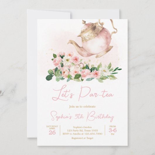Bloemen Tea Garden Verjaardagsfeestje Uitnodiging (Voorkant)