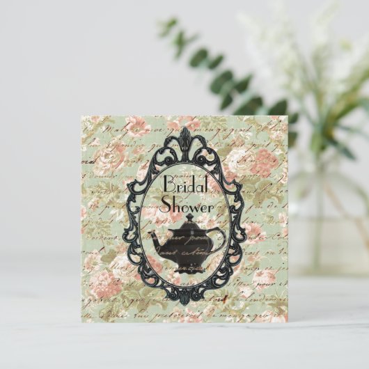  Bloemen Tea Party Bruids Douche Uitnodiging (Staand voorkant)