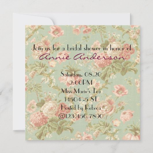  Bloemen Tea Party Bruids Douche Uitnodiging (Achterkant)
