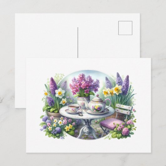  Bloemen Tea Party in de tuin Briefkaart (Voorkant / Achterkant)
