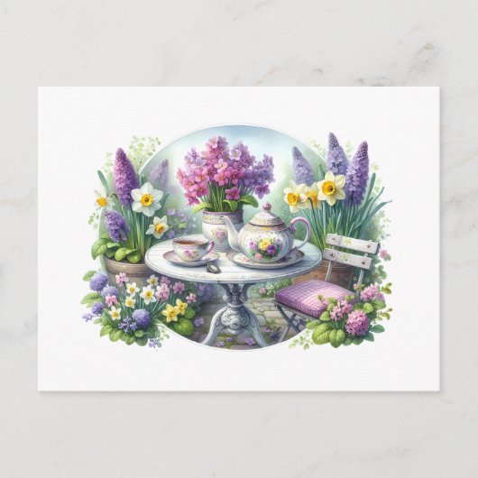 Bloemen Tea Party in de tuin Briefkaart (Voorkant)
