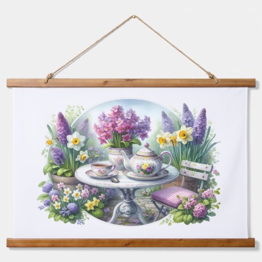  Bloemen Tea Party in de tuin Hangend Wandkleed (Voorkant)