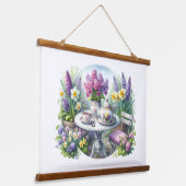  Bloemen Tea Party in de tuin Hangend Wandkleed (Gebogen)
