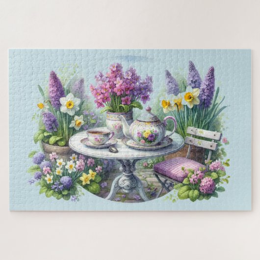 Bloemen Tea Party in de tuin Legpuzzel (Horizontaal)