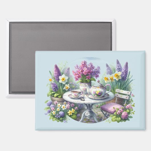  Bloemen Tea Party in de tuin Magneet (Voorkant / Achterkant)