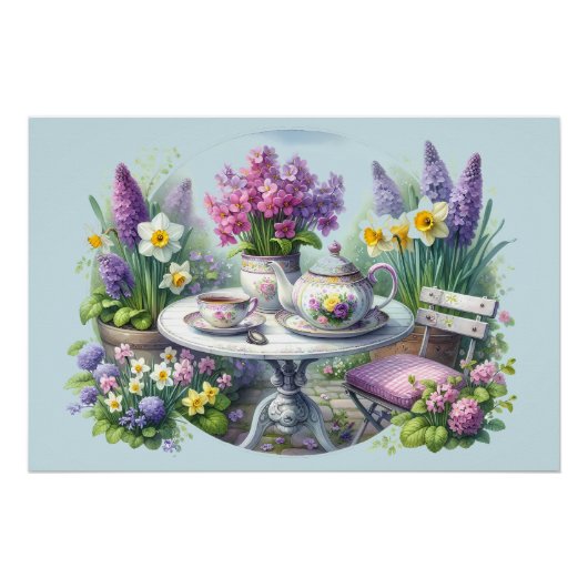 Bloemen Tea Party in de tuin Perfect Poster (Voorkant)