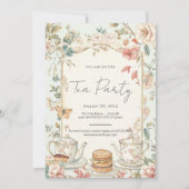 Bloemen Tea Party Uitnodiging (Voorkant)