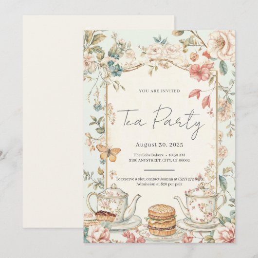 Bloemen Tea Party Uitnodiging (Voorkant / Achterkant)