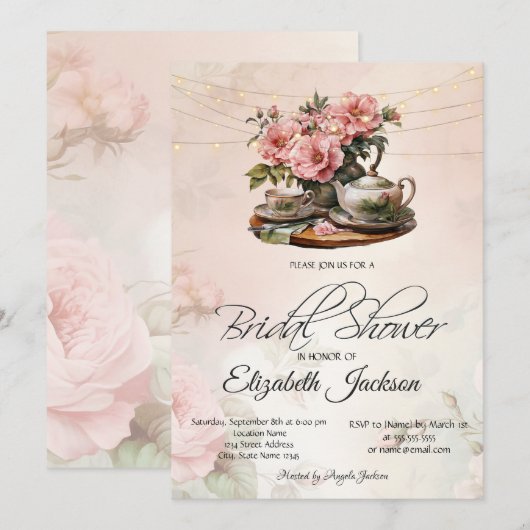  Bloemen Tea Party Vrijgezellenfeest Kaart (Voorkant / Achterkant)