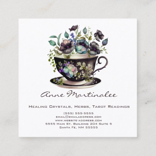 Bloemen  Teacup Pansy Square Visitekaartje (Achterkant)