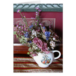  bloemen Teapot Vase, blanco Wenskaart