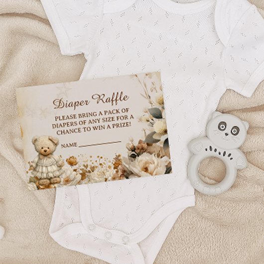 Bloemen Teddybeer Luier Raffle Baby shower Kaart