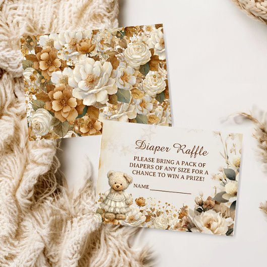 Bloemen Teddybeer Luier Raffle Baby shower Kaart