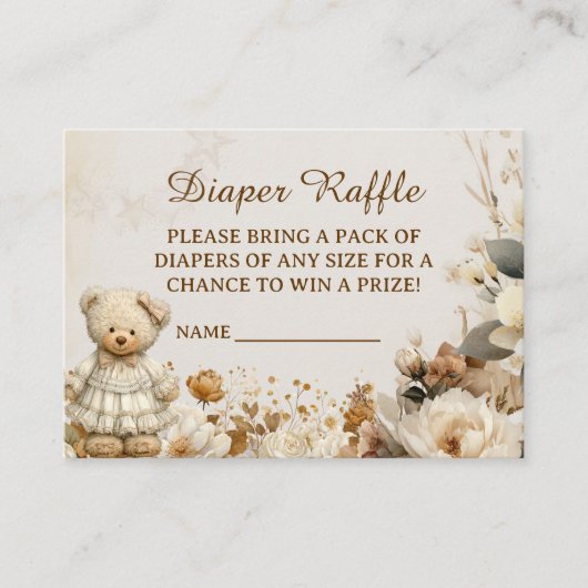 Bloemen Teddybeer Luier Raffle Baby shower Kaart (Voorkant)
