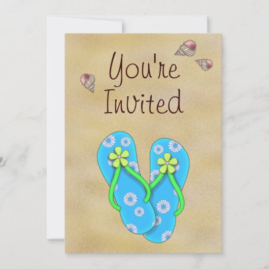 Bloemen Teenslippers, schelpen en zandverjaardag Kaart (Voorkant)