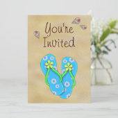 Bloemen Teenslippers, schelpen en zandverjaardag Kaart (Staand voorkant)