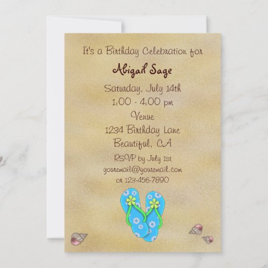 Bloemen Teenslippers, schelpen en zandverjaardag Kaart (Achterkant)