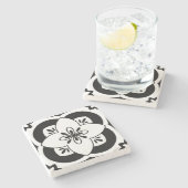 Bloemen Tegel Onderzetter - Zwart (Zijkant)