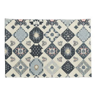 Bloemen Tegel Patchwork Navy Blue Kussensloop