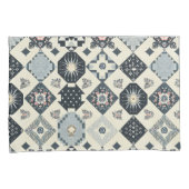  Bloemen Tegel Patchwork Navy Blue Kussensloop (Voorkant-Rechts)