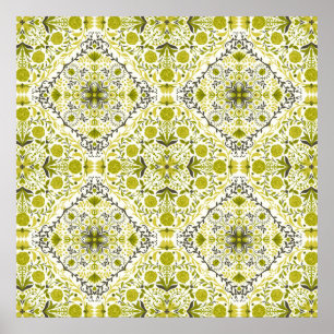 Bloemen tegels in groen poster