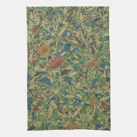 Bloemen tegen bladcamouflage theedoek (Verticaal)