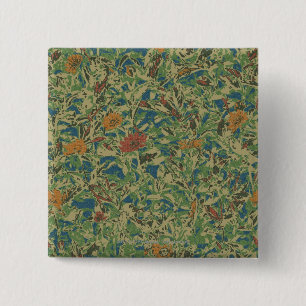Bloemen tegen bladcamouflage vierkante button 5,1 cm