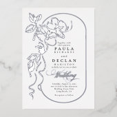 Bloemen Tekenen Elegant Boho Huwelijk Zilver Folie Uitnodiging (Voorkant)