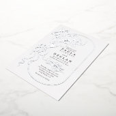 Bloemen Tekenen Elegant Boho Huwelijk Zilver Folie Uitnodiging (Gedraaid)