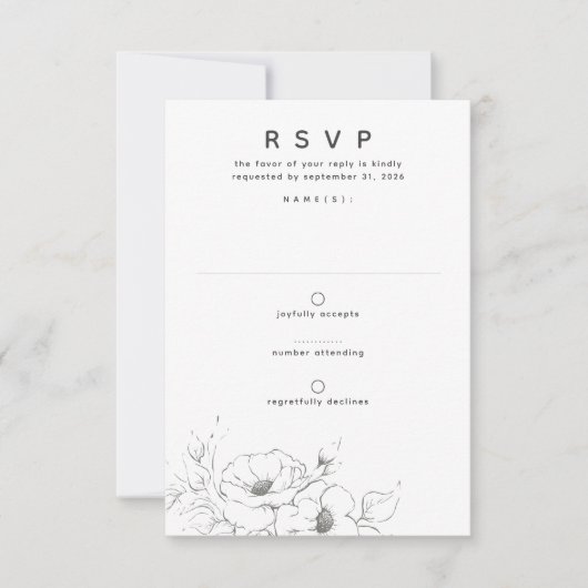 Bloemen Tekenen Elegant Minimale Bruiloft RSVP (Voorkant)