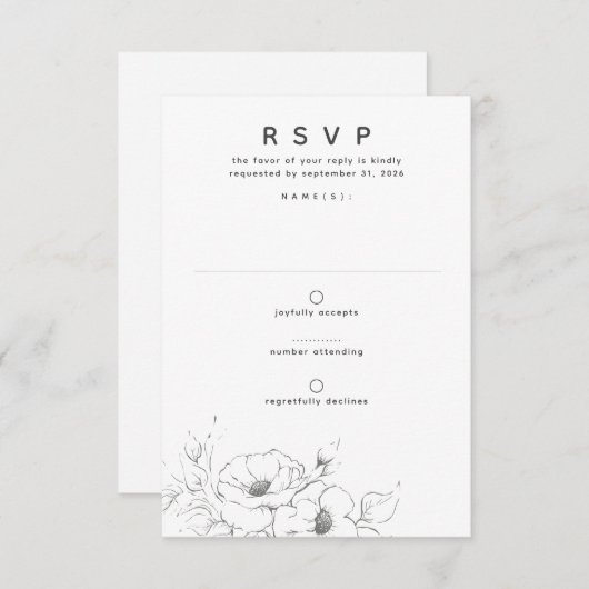Bloemen Tekenen Elegant Minimale Bruiloft RSVP (Voorkant / Achterkant)