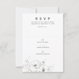 Bloemen Tekenen Elegant Minimale Bruiloft RSVP Kaartje