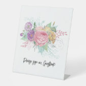 Bloemen tekenen onze gastenboek bruiloft reclamebord met voetstuk (Voorkant)