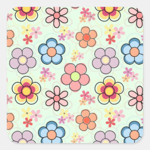 Bloemen tekeningen in delicate kleuren vierkante sticker