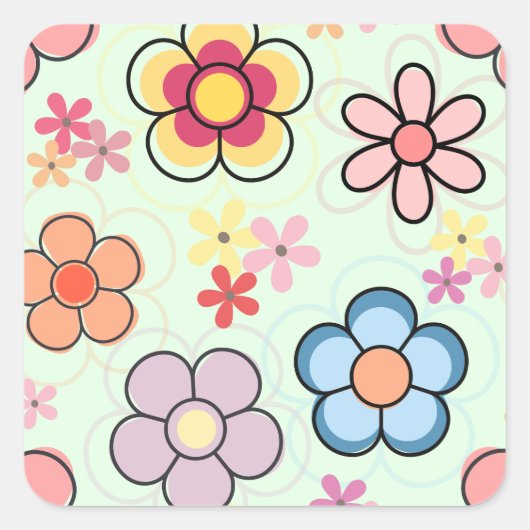 Bloemen tekeningen in delicate kleuren vierkante sticker (Voorkant)