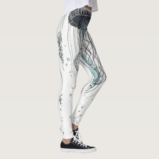 "Bloemen tentakels: Monochrome Medusa" Leggings (Rechts)