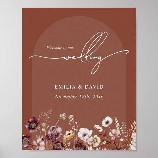 Bloemen Terracotta Boog Huwelijk Welkom Poster (Voorkant)