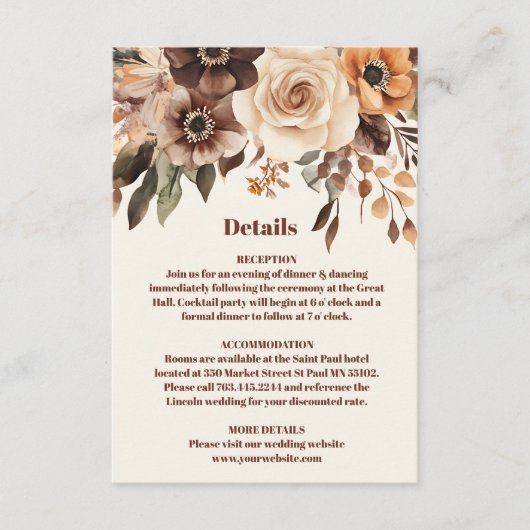 Bloemen Terracotta Bruiloft Informatiekaartje (Voorkant)