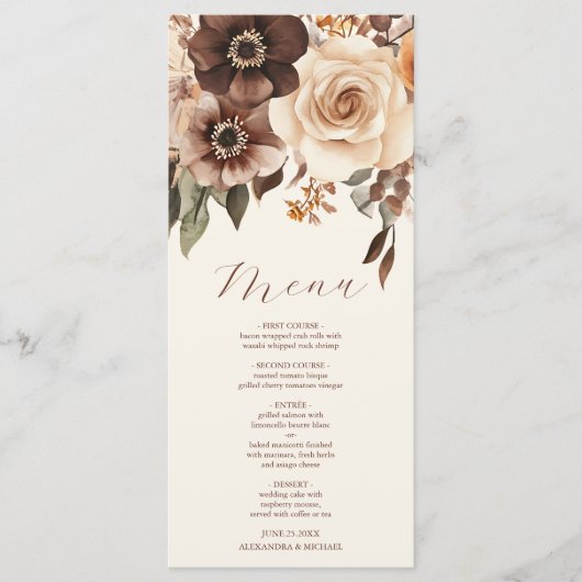 Bloemen Terracotta Bruiloft Menu (Voorkant)