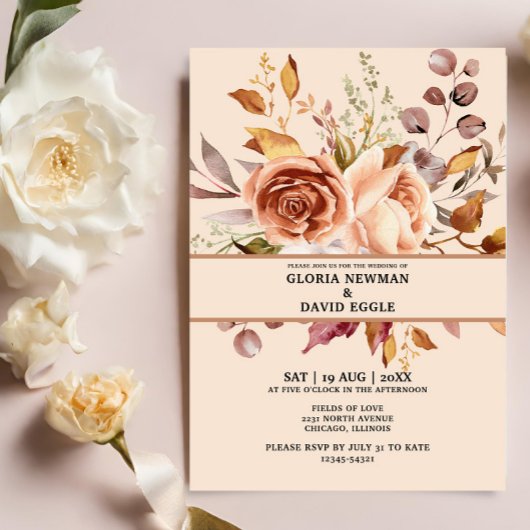 Bloemen Terracotta bruiloft uitnodiging