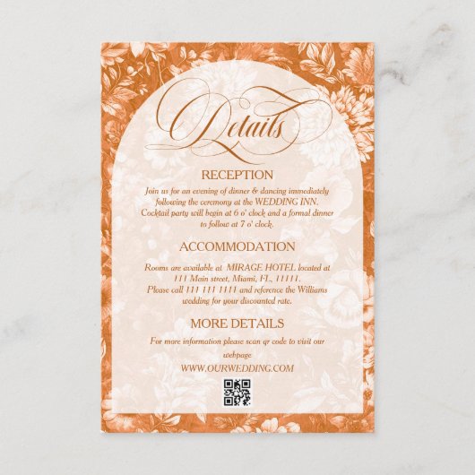 Bloemen Terracotta Neutraal Trouwdetails Informatiekaartje (Voorkant)
