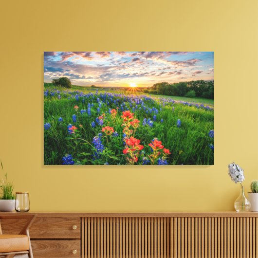 Bloemen | Texas Bluebonnets & Indian Paintborstel Canvas Afdruk (Insitu (Woonkamer))