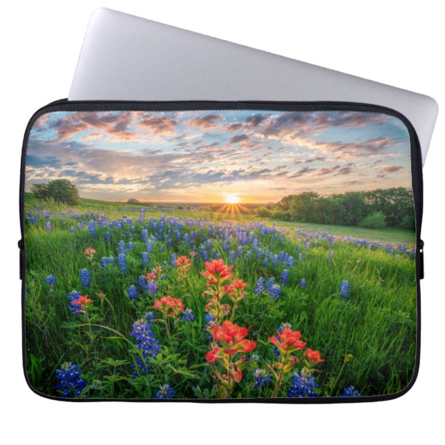Bloemen | Texas Bluebonnets & Indian Paintborstel Laptop Sleeve (Voorkant)